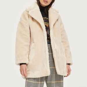 Topshop Faux Fur Coat | Cream Plush Teddy Style | Size 0